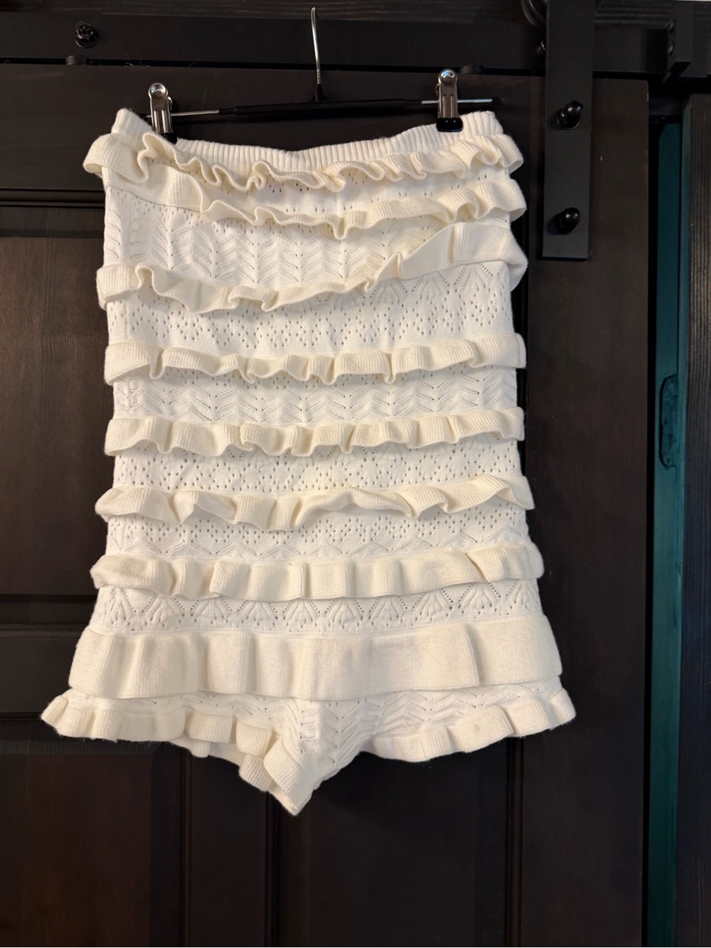 Edikted Ivory Ruffle Knit Skort Shorts